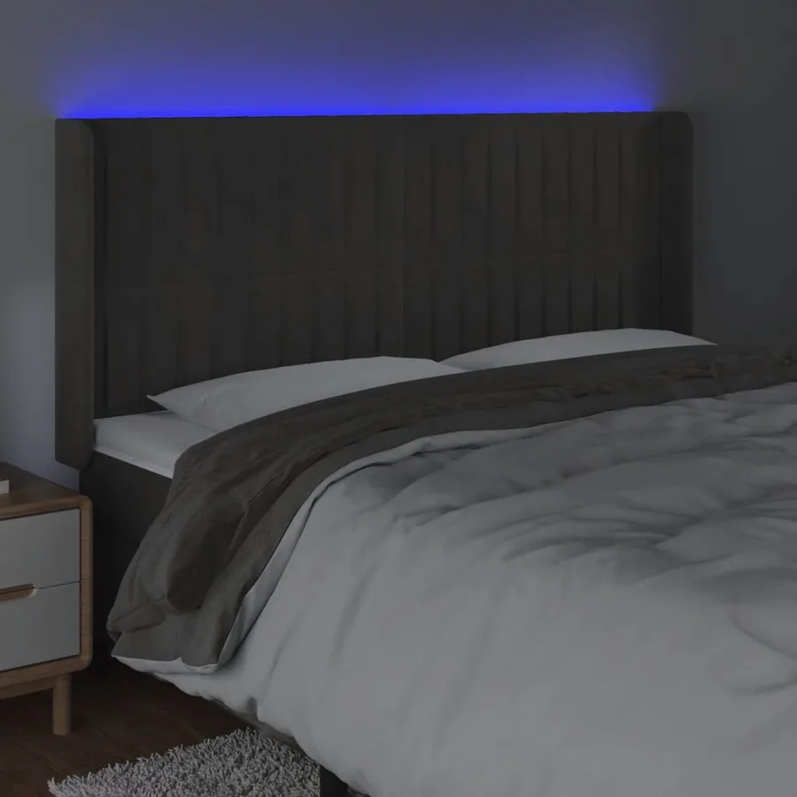 Tête de lit à LED Gris foncé 163x16x118/128 cm Velours - 4