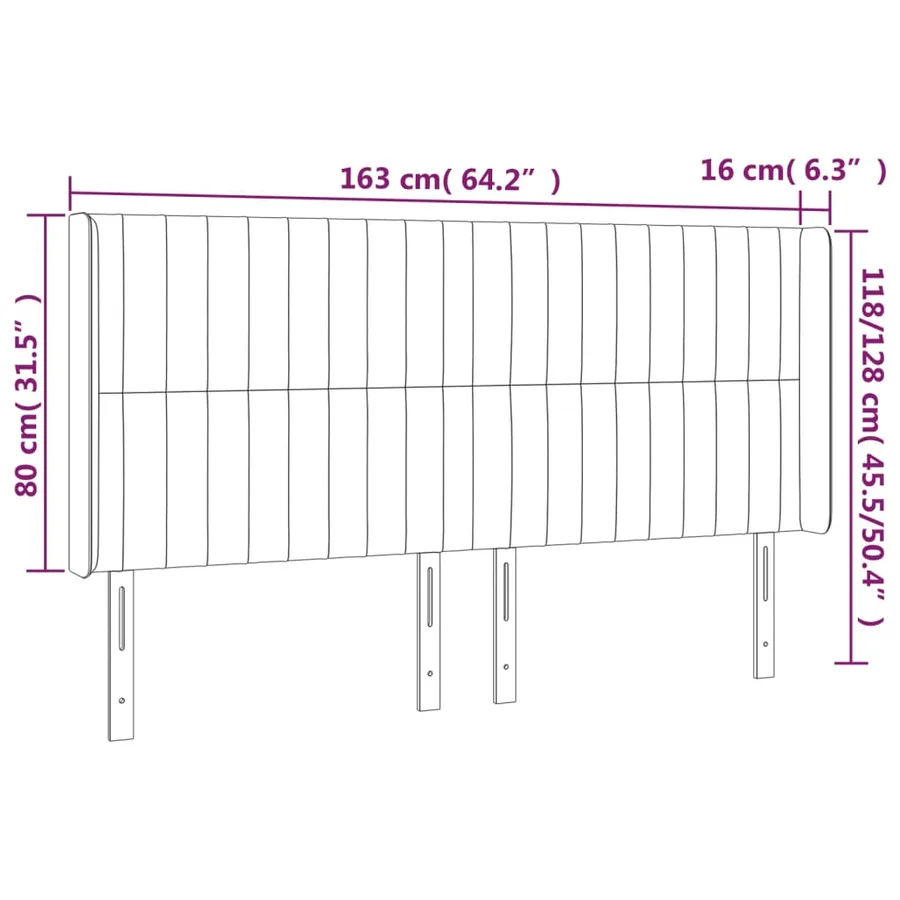 Tête de lit à LED Gris foncé 163x16x118/128 cm Velours - 7