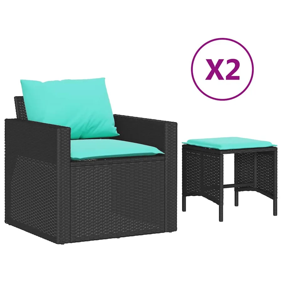 Salon de jardin 4 pcs avec coussins noir résine tressée - 2
