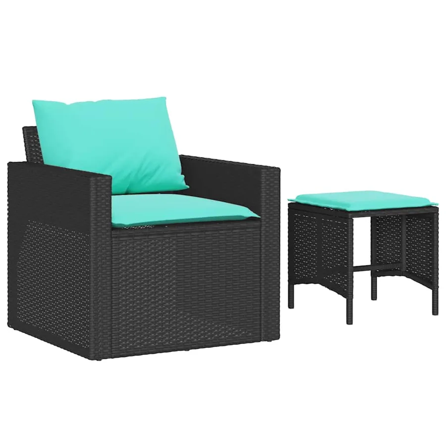 Salon de jardin 4 pcs avec coussins noir résine tressée - 3