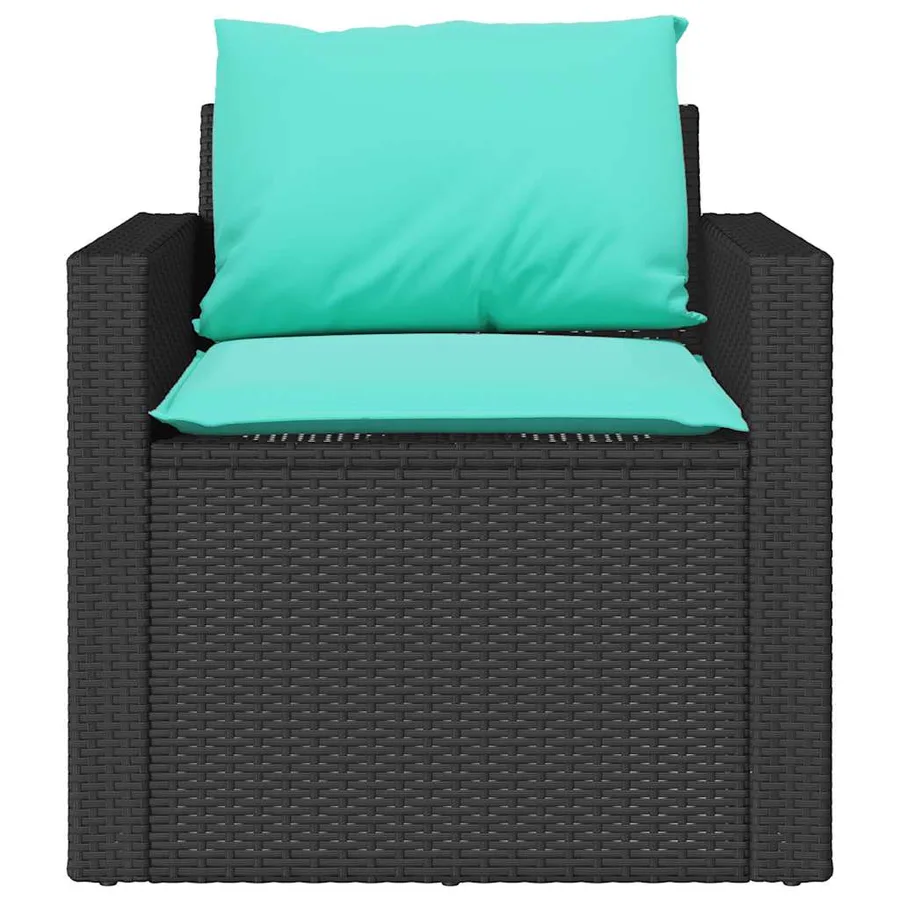 Salon de jardin 4 pcs avec coussins noir résine tressée - 6
