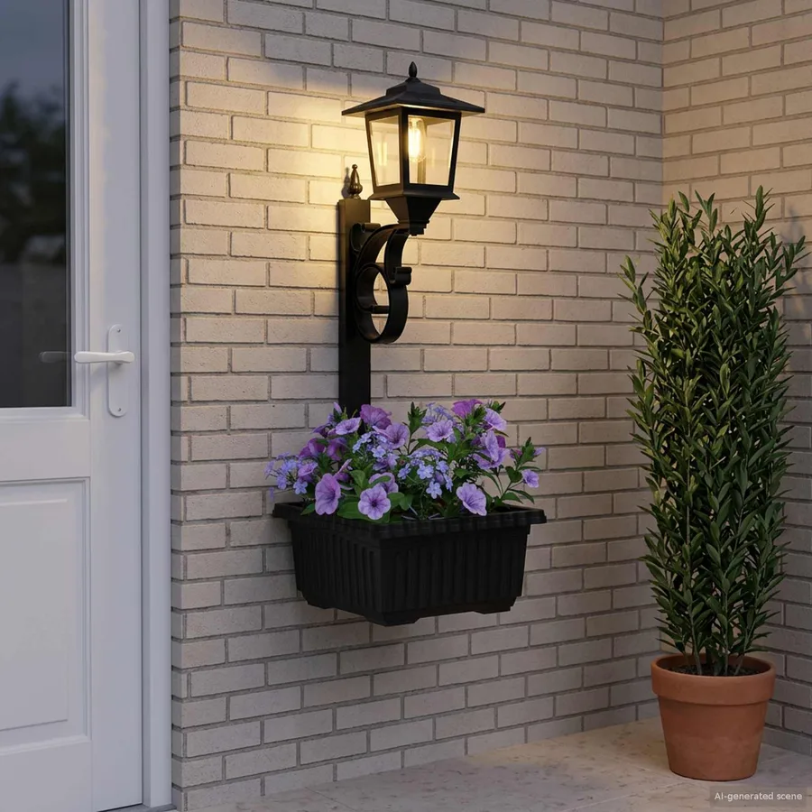 Luminaire de Bornes avec Planteur Noir 29 x 28 x 74 cm - 4