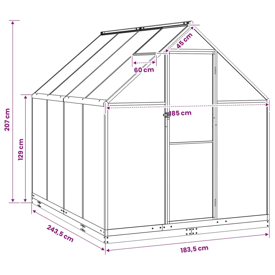 Serre de jardin avec porte Anthracite 183,5 x 243,5 x 207 cm - 9