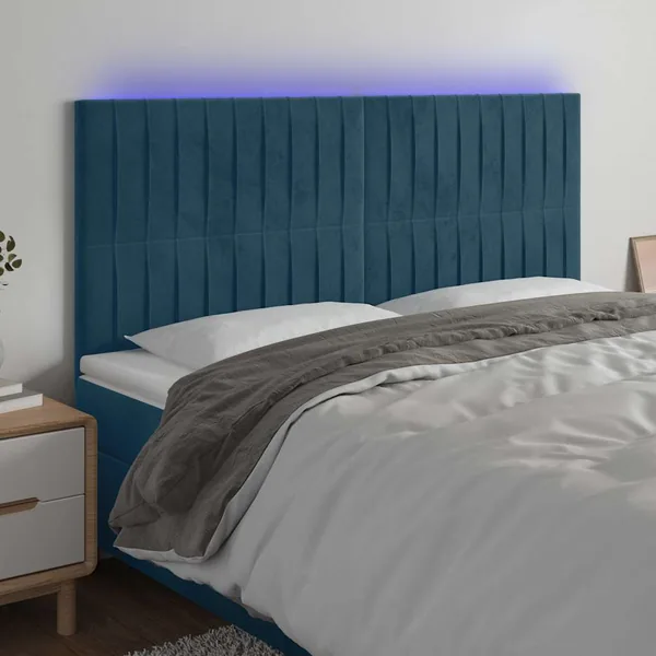 Tête de lit à LED Bleu foncé 160x5x118/128 cm Velours