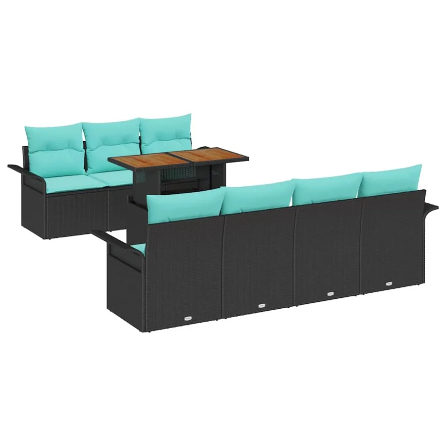 Ensemble de canapé de jardin avec coussin 8 pcs Noir et bleu - 2