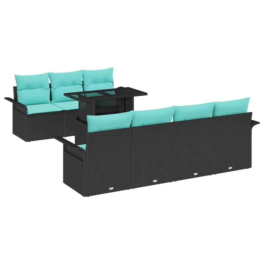 Ensemble de canapé de jardin avec coussin 8 pcs Noir polyrotin - 2