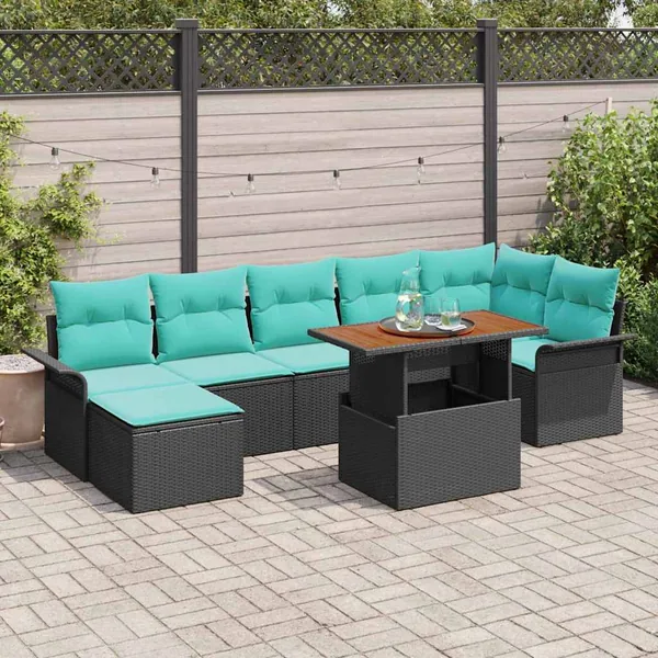 Ensemble de canapé de jardin 8 pcs Noir et Bleu polyrotin