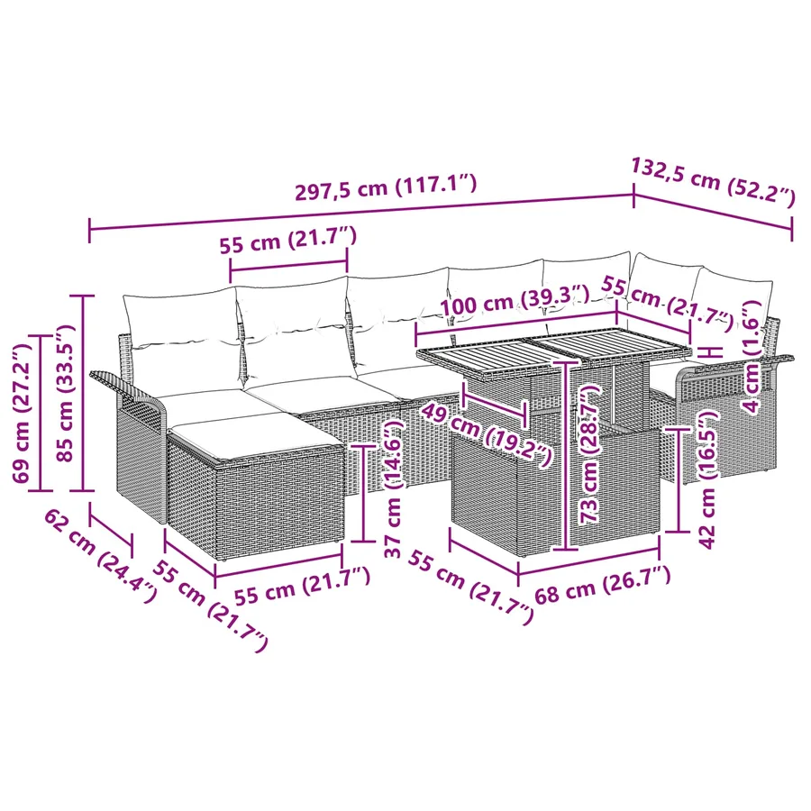 Ensemble de canapé de jardin 8 pcs Noir et Bleu polyrotin - 12