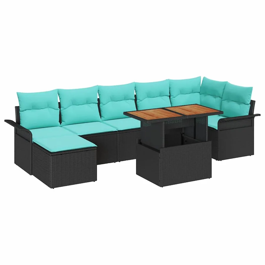 Ensemble de canapé de jardin 8 pcs Noir et Bleu polyrotin - 2
