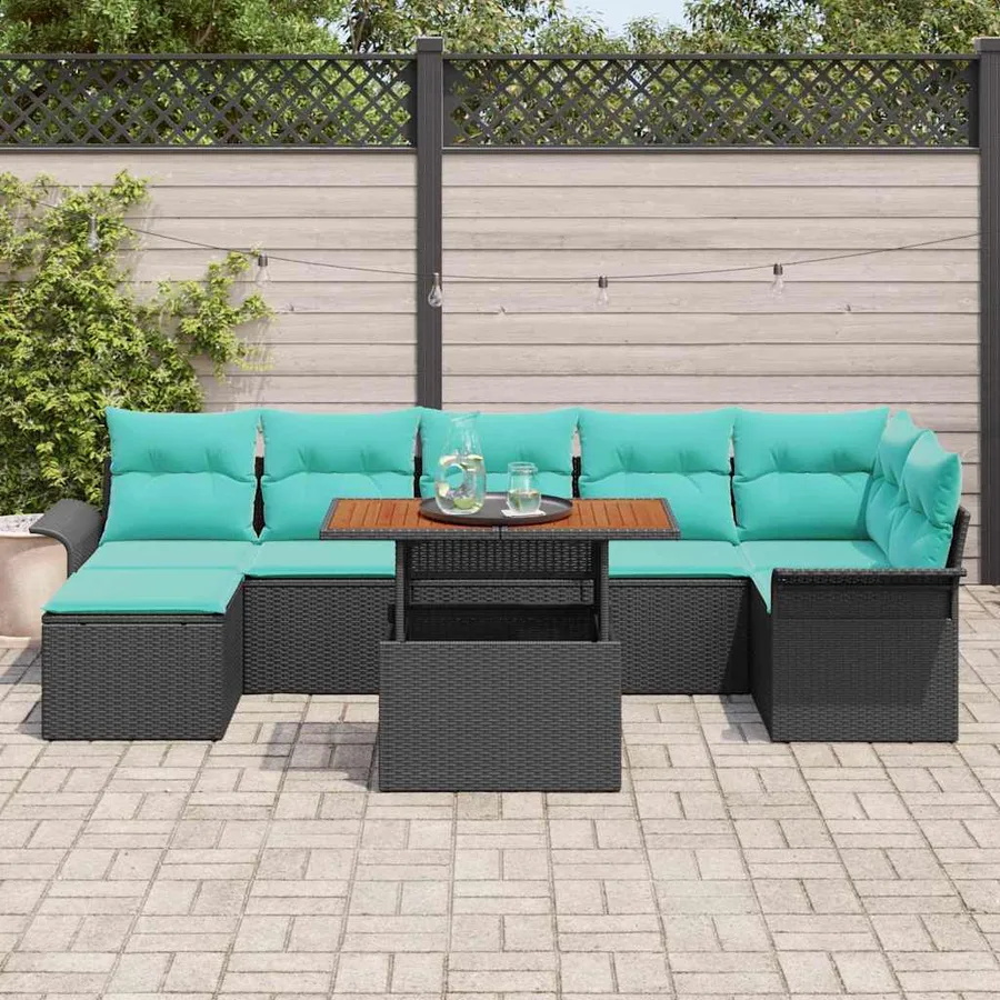 Ensemble de canapé de jardin 8 pcs Noir et Bleu polyrotin - 3