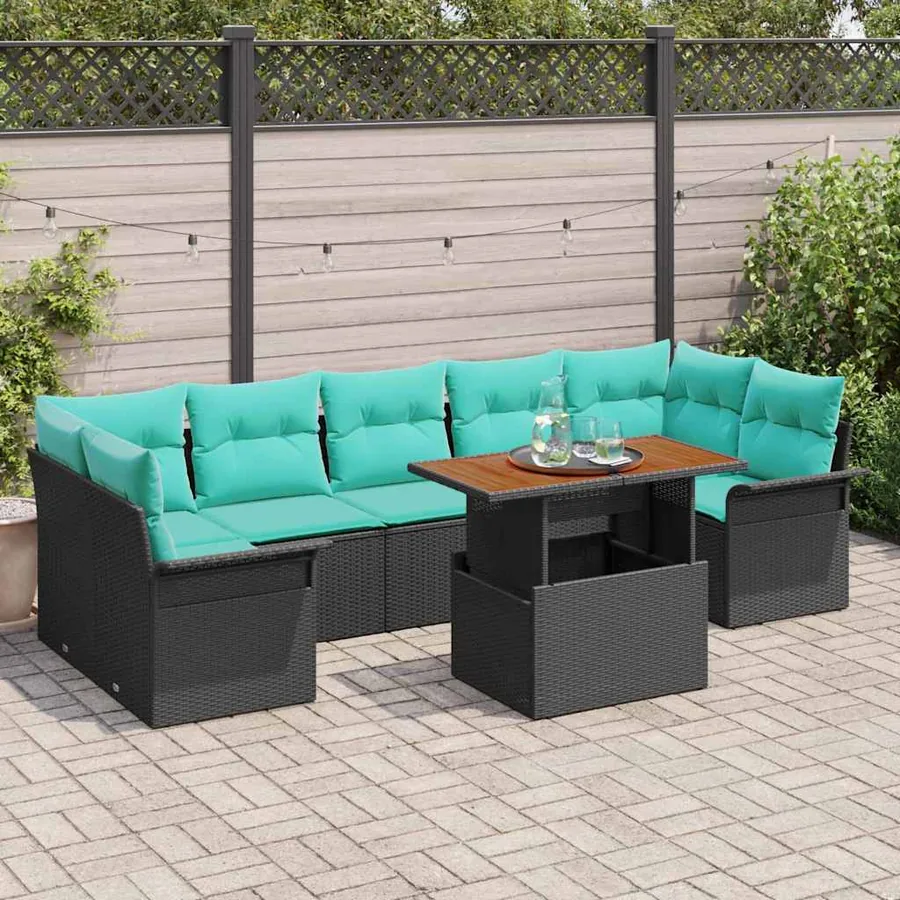 Ensemble de canapé de jardin 8 pcs Noir et Bleu polyrotin