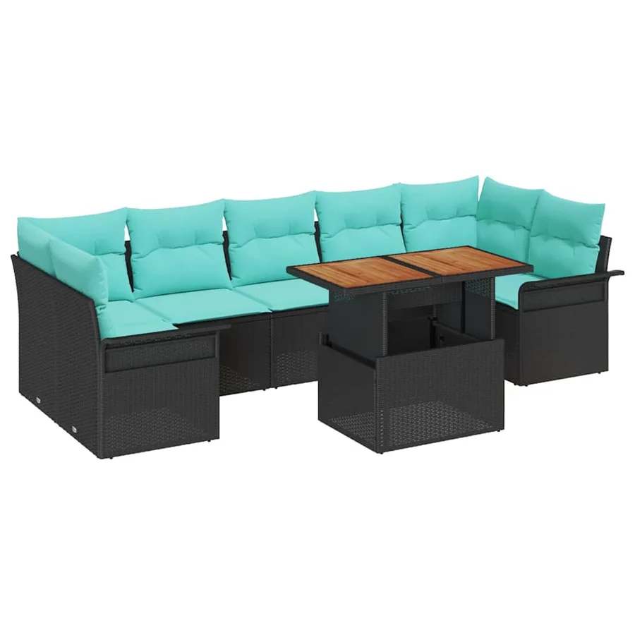 Ensemble de canapé de jardin 8 pcs Noir et Bleu polyrotin - 2
