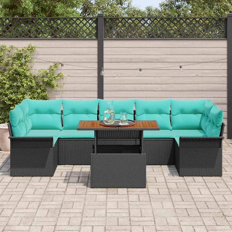 Ensemble de canapé de jardin 8 pcs Noir et Bleu polyrotin - 3