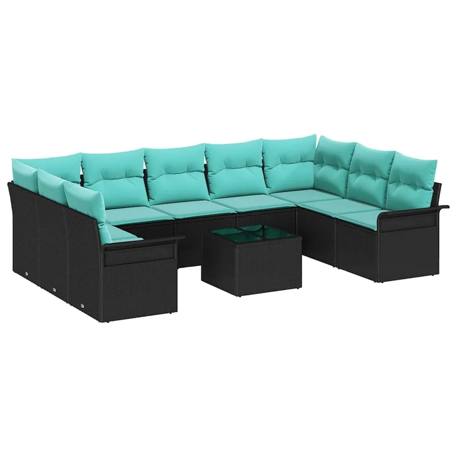 Ensemble de canapé de jardin 10 pcs Noir Poly rotin - 2