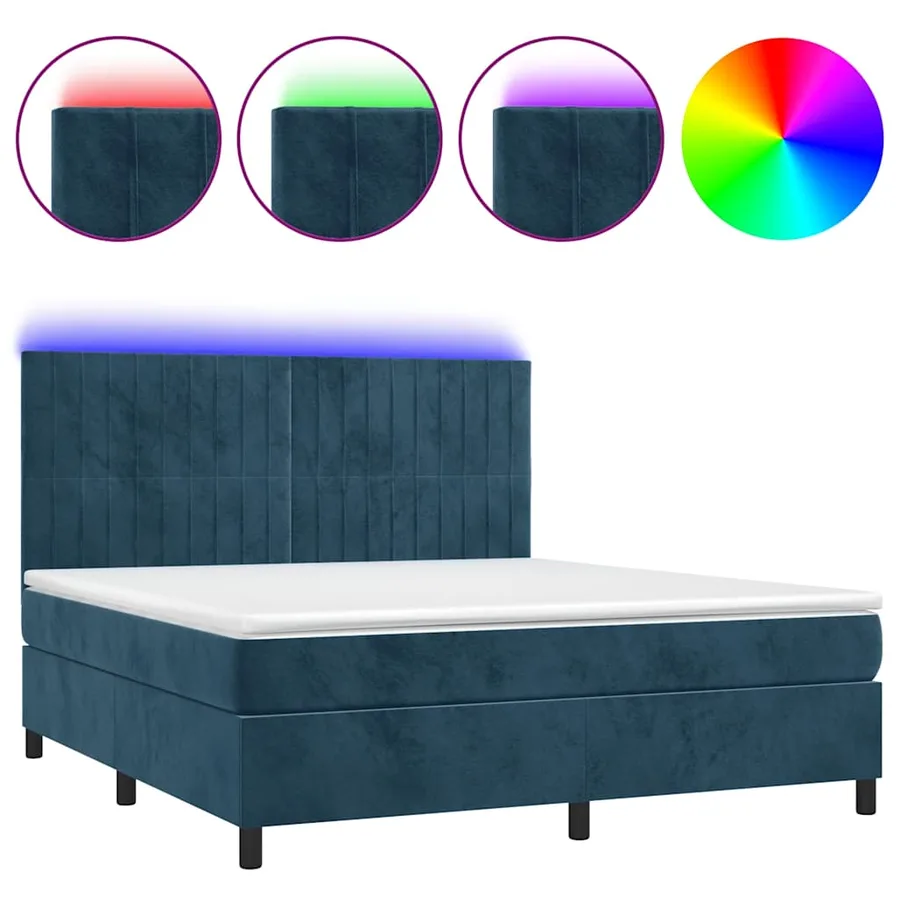 Sommier à lattes de lit matelas et LED Bleu foncé 160x200 cm - 2
