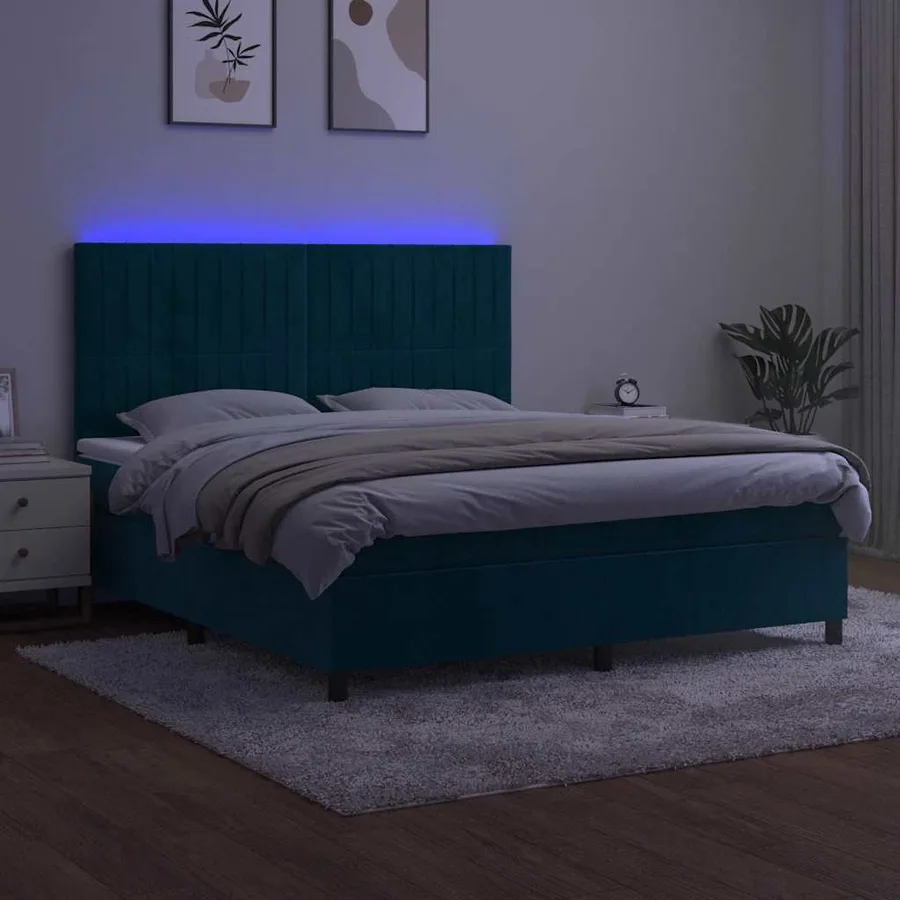 Sommier à lattes de lit matelas et LED Bleu foncé 160x200 cm - 4