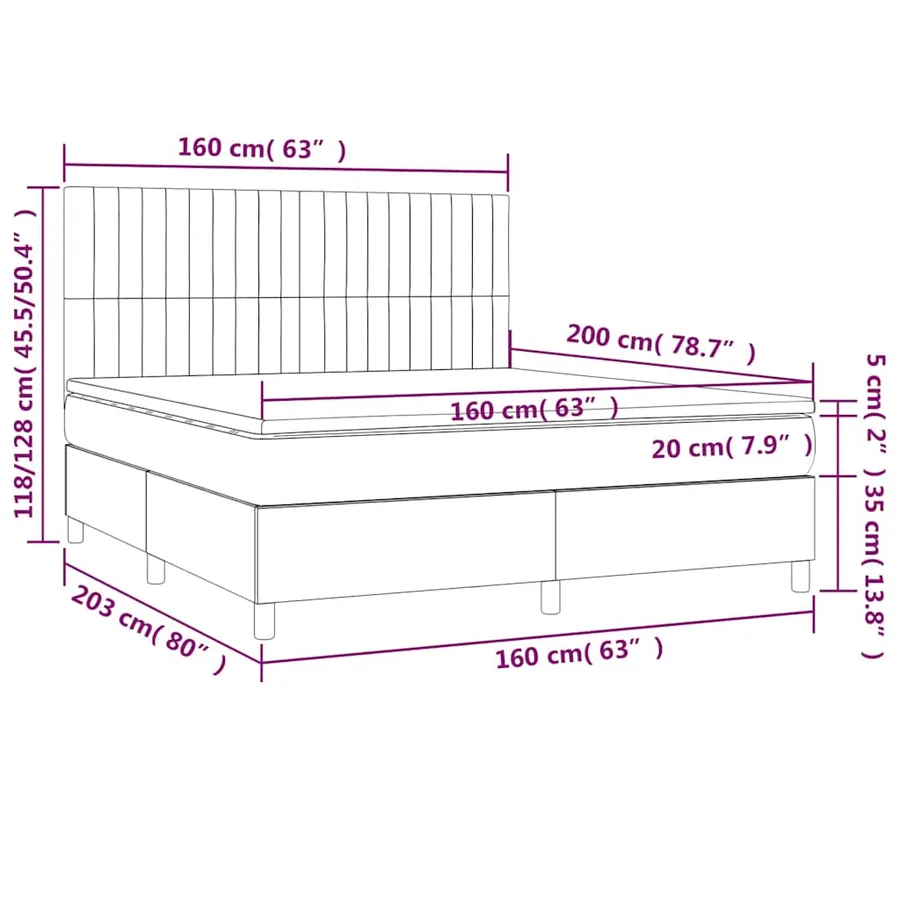 Sommier à lattes de lit matelas et LED Bleu foncé 160x200 cm - 9