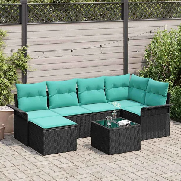Ensemble de canapé de jardin avec stockage 7 pcs Noir polyrotin