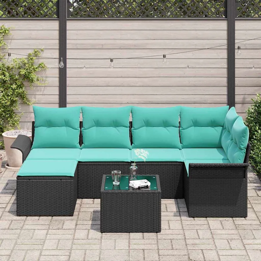 Ensemble de canapé de jardin avec stockage 7 pcs Noir polyrotin - 3