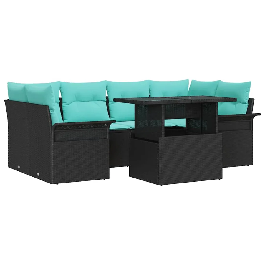 Ensemble de canapé de jardin 7 pcs Noir Poly Rattan - 2