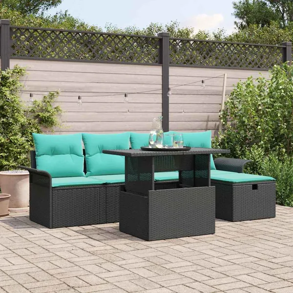 Ensemble de canapé de jardin avec coussin 6 pcs Noir polyrotin