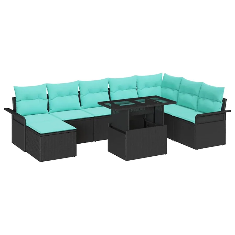 Ensemble de canapé de jardin 9 pcs Noir Poly Rattan - 2