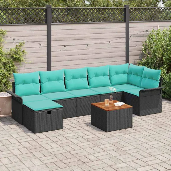 Ensemble de canapé de jardin avec coussin 8 pcs Noir Poly rotin