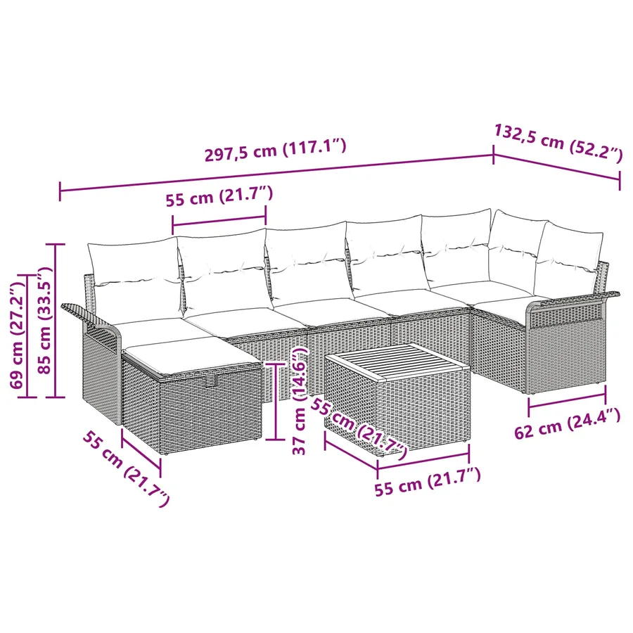 Ensemble de canapé de jardin avec coussin 8 pcs Noir Poly rotin - 15