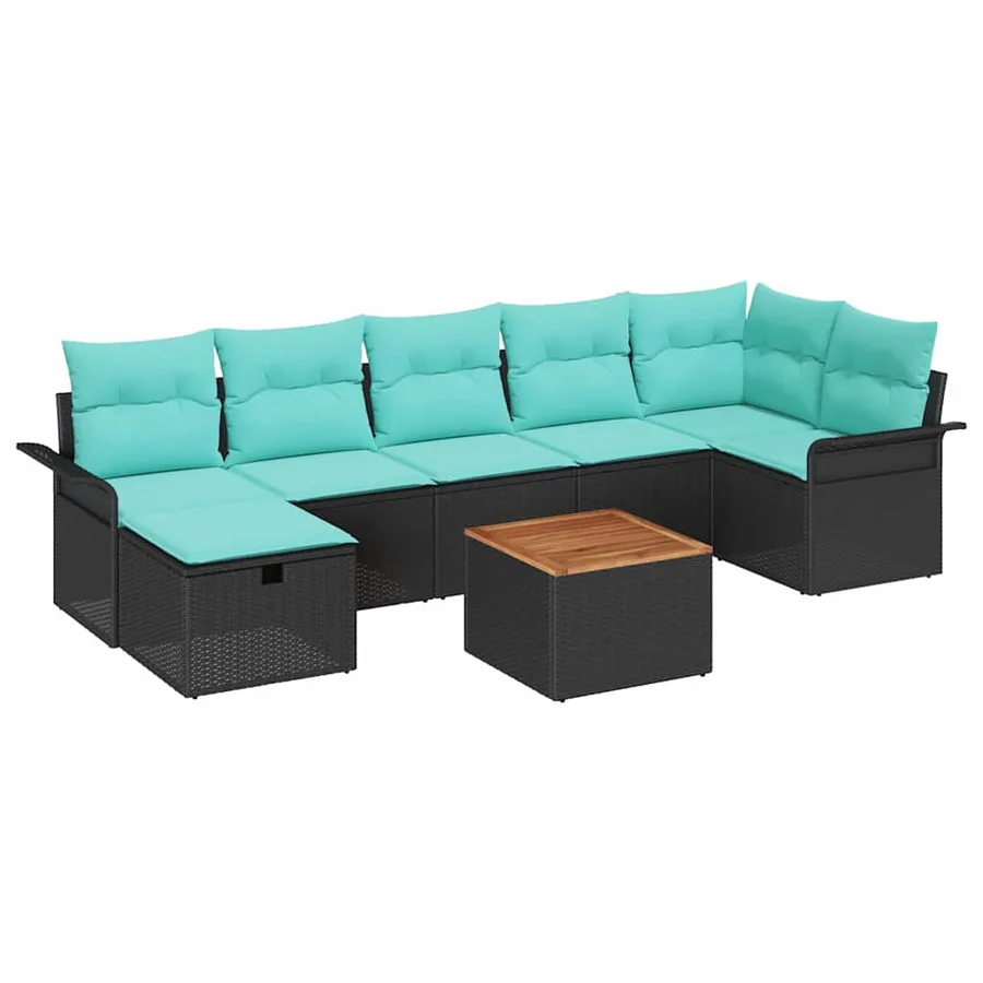 Ensemble de canapé de jardin avec coussin 8 pcs Noir Poly rotin - 2