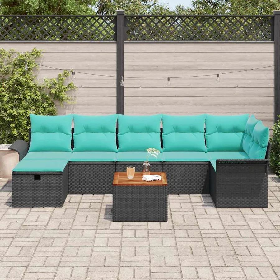 Ensemble de canapé de jardin avec coussin 8 pcs Noir Poly rotin - 3