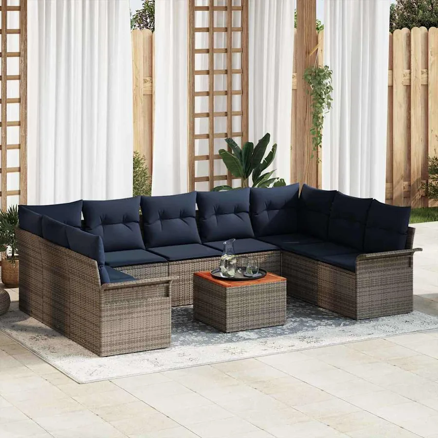 Ensemble de canapé de jardin 10 pcs Gris et bleu marine