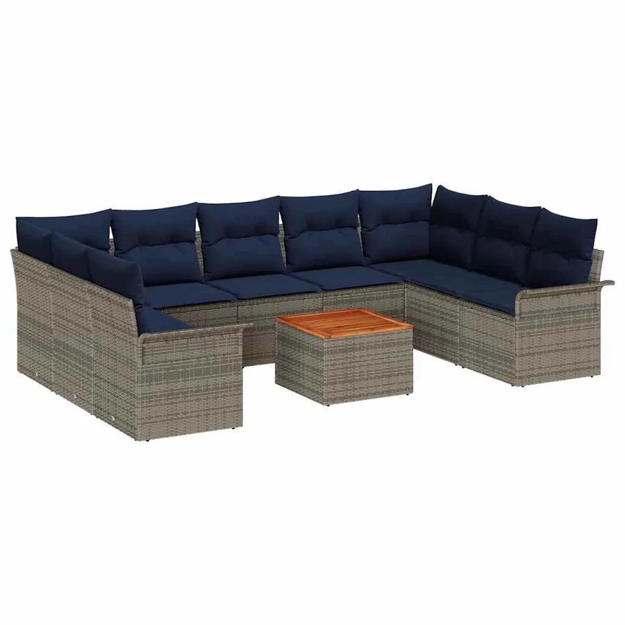 Ensemble de canapé de jardin 10 pcs Gris et bleu marine - 2