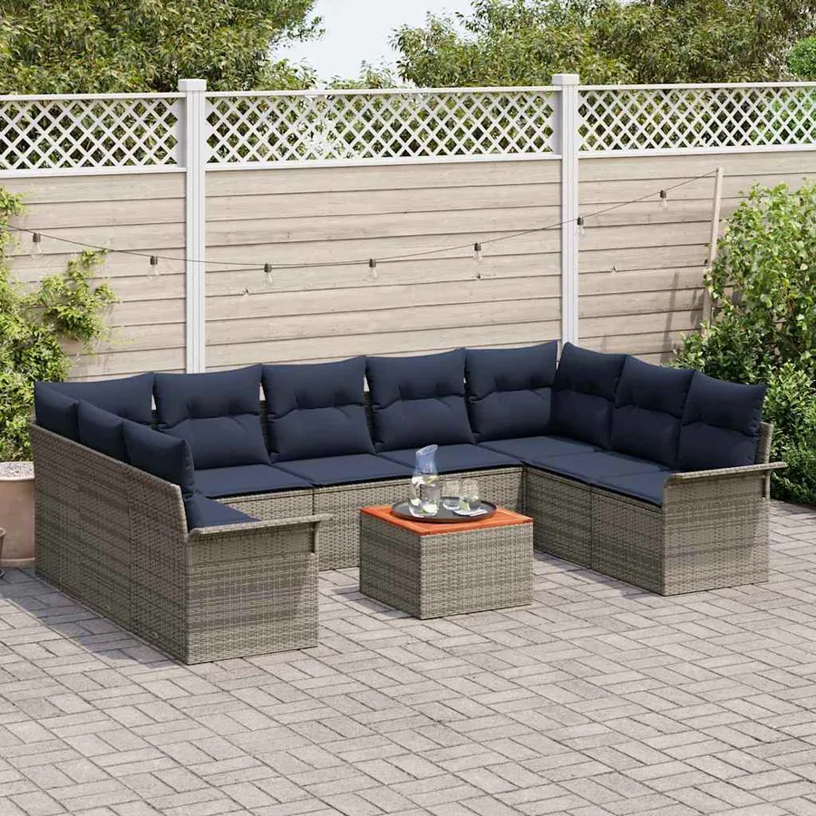 Ensemble de canapé de jardin 10 pcs Gris et bleu marine - 3