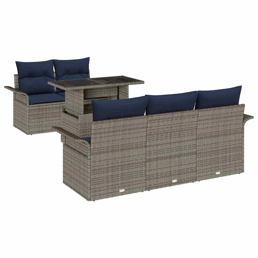 Ensemble de canapé de jardin 6 pcs Gris Poly Rattan - 2
