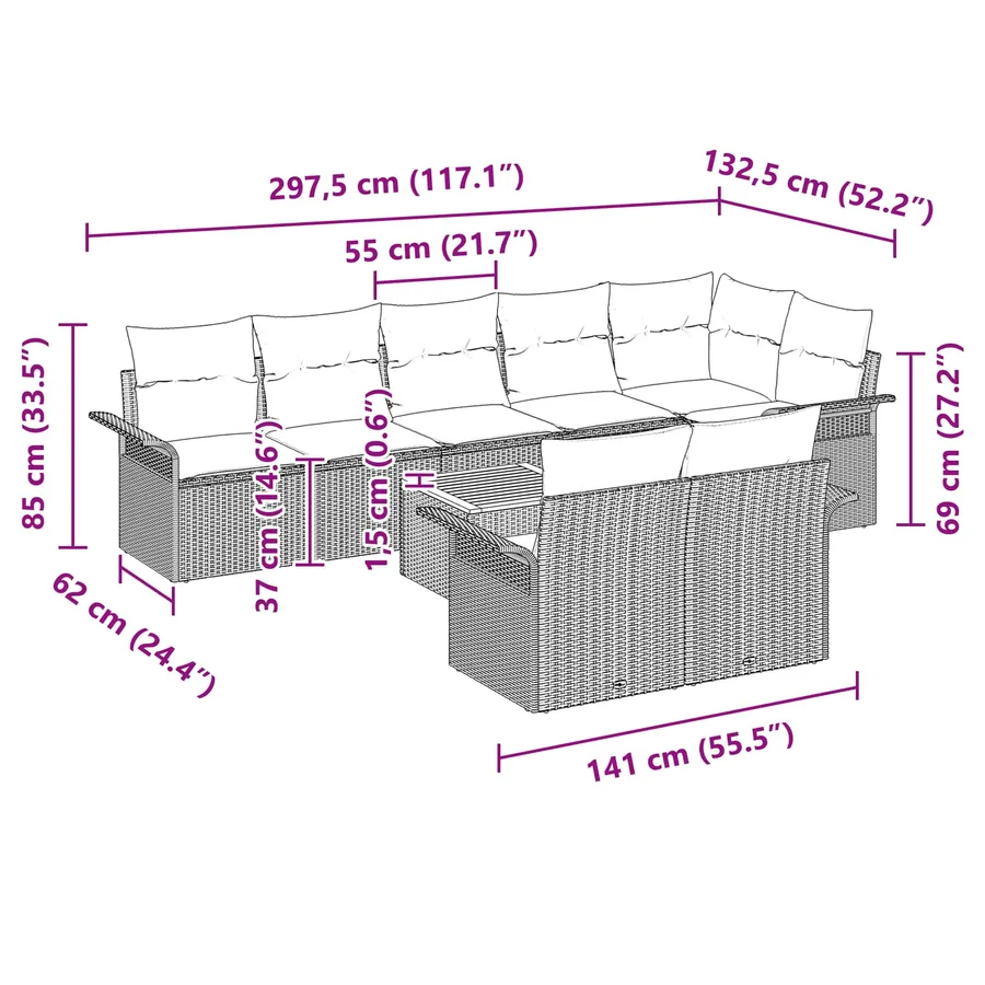 Ensemble de canapé de jardin 9 pcs Gris et bleu marine - 13