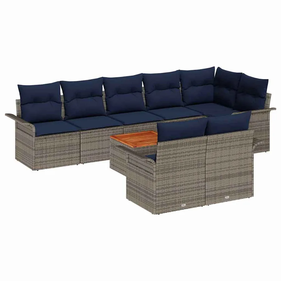 Ensemble de canapé de jardin 9 pcs Gris et bleu marine - 2