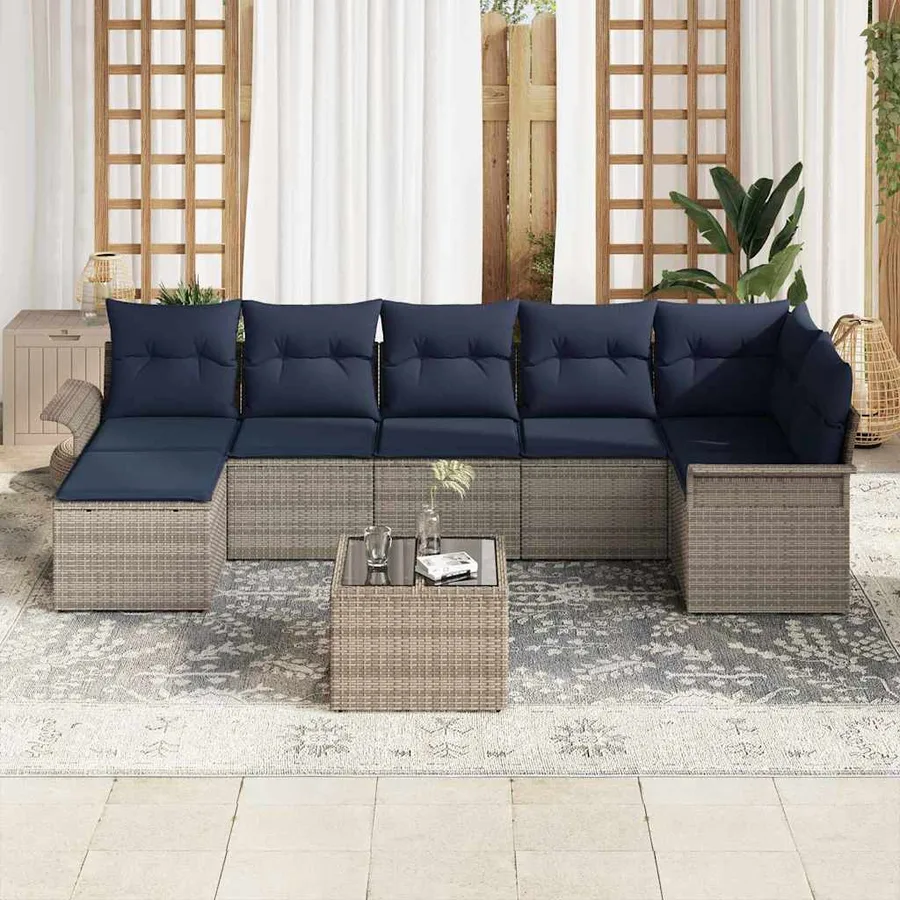 Ensemble de canapé de jardin avec stockage 8 pcs Gris polyrotin - 3