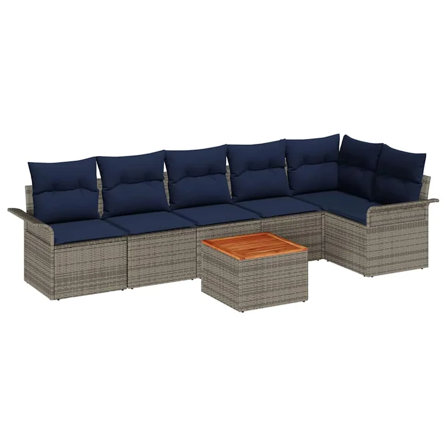 Ensemble de canapé de jardin 7 pcs Gris et bleu marine - 2