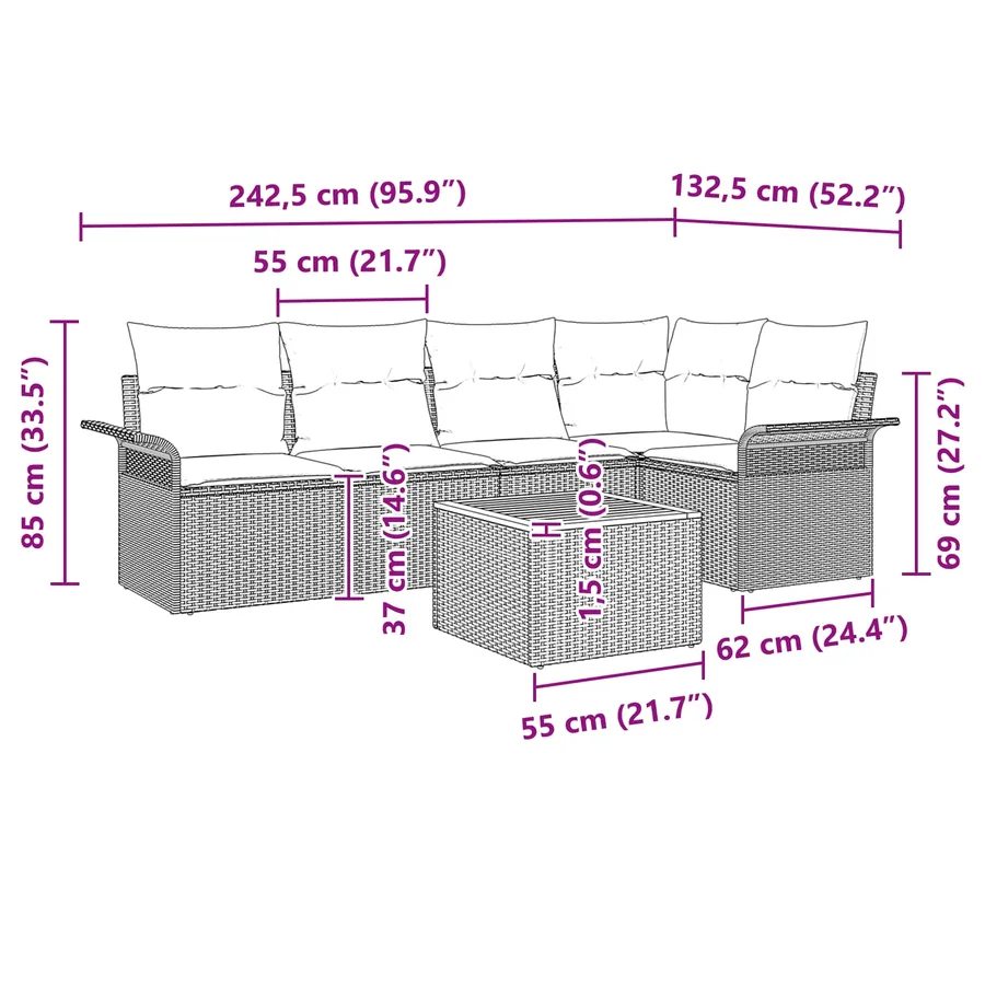Ensemble de canapé de jardin 6 pcs Gris et bleu marine - 13