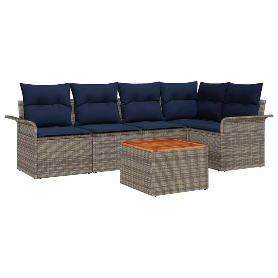 Ensemble de canapé de jardin 6 pcs Gris et bleu marine - 2