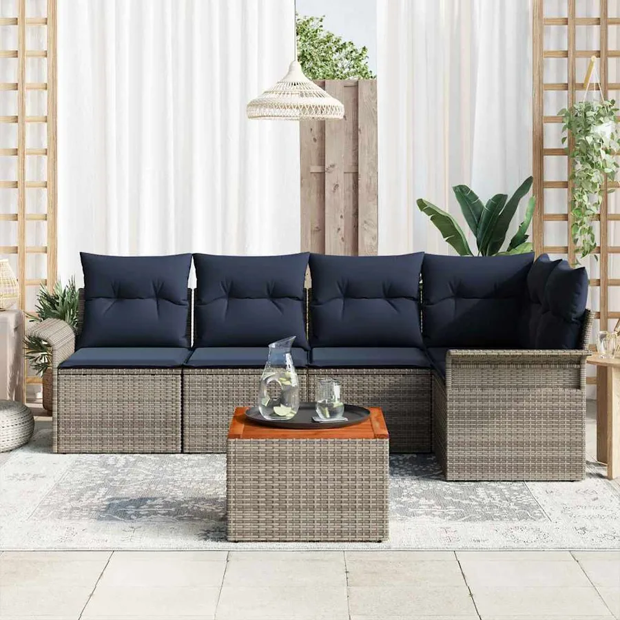 Ensemble de canapé de jardin 6 pcs Gris et bleu marine - 3