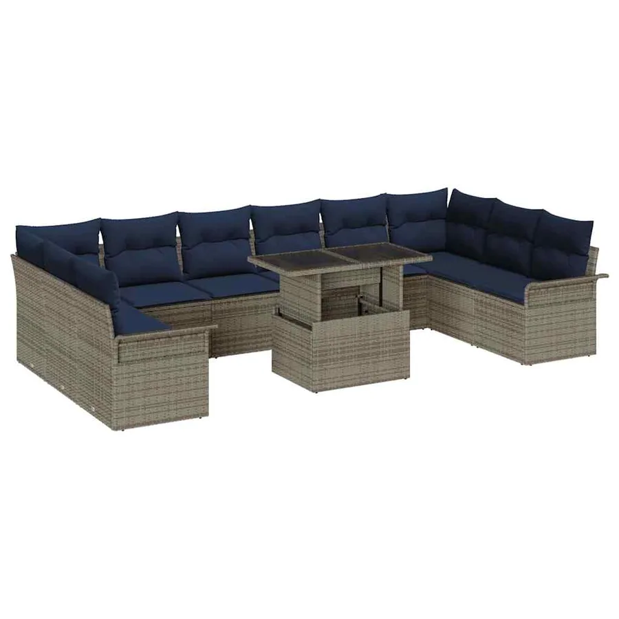 Ensemble de canapé de jardin 11 pcs Gris Poly Rattan - 2