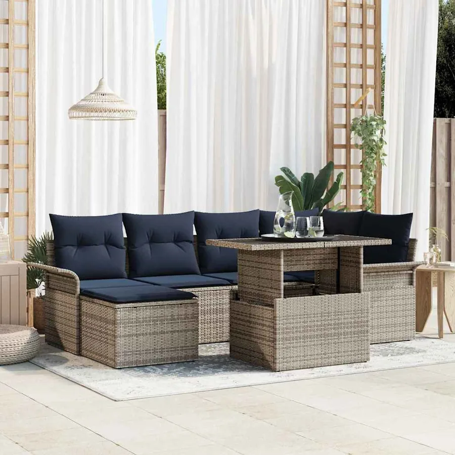 Ensemble de canapé de jardin 7 pcs Gris Poly Rattan