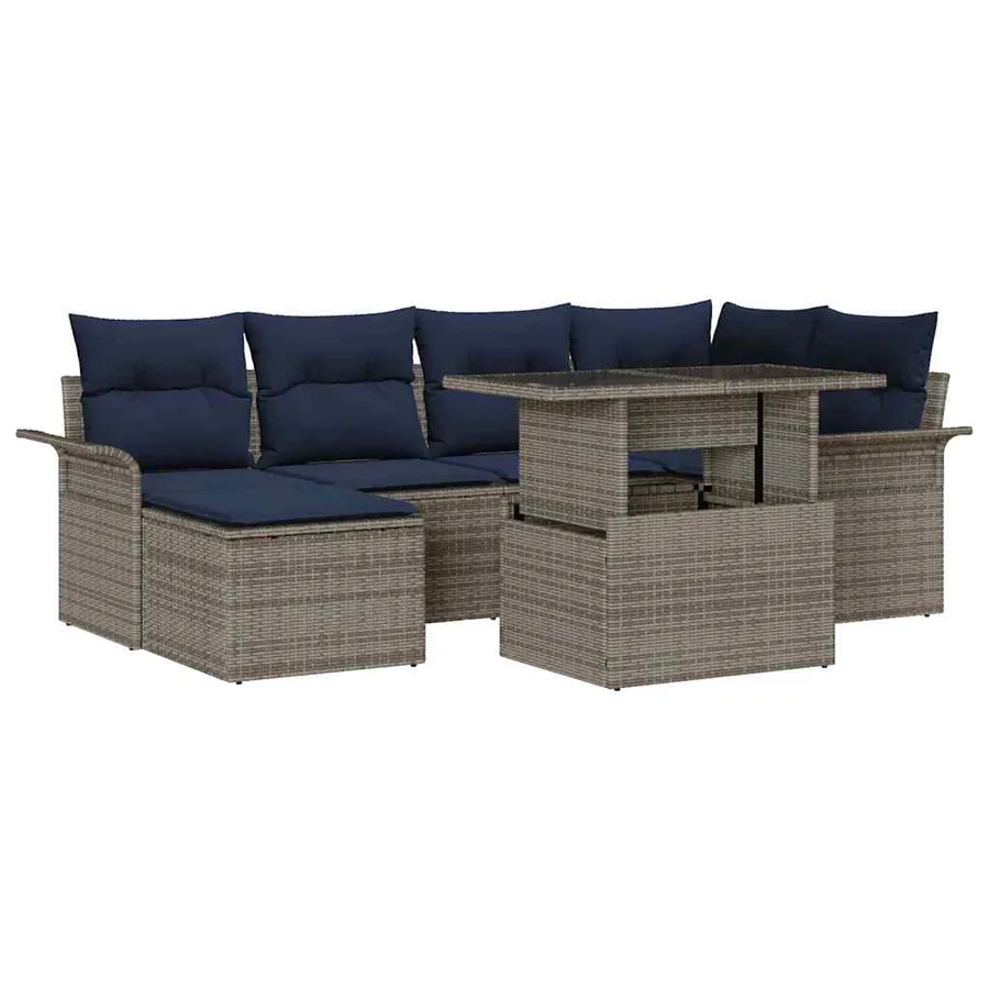 Ensemble de canapé de jardin 7 pcs Gris Poly Rattan - 2
