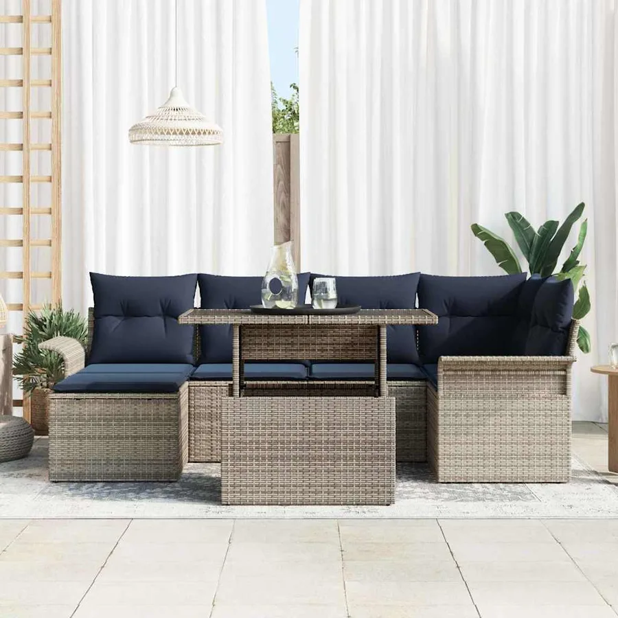 Ensemble de canapé de jardin 7 pcs Gris Poly Rattan - 3