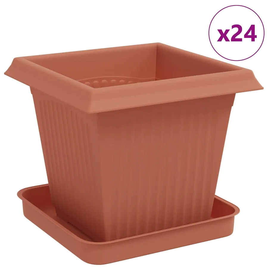 Pots de plantes 24 pcs Rouge brique 16 x 16 x 14 cm Plastique - 2