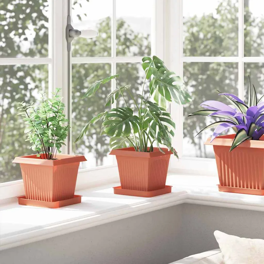 Pots de plantes 24 pcs Rouge brique 16 x 16 x 14 cm Plastique - 4