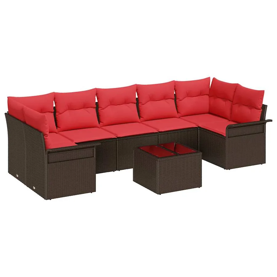 Ensemble de canapé de jardin 8 pcs Beige et Rouge polyrotin - 2
