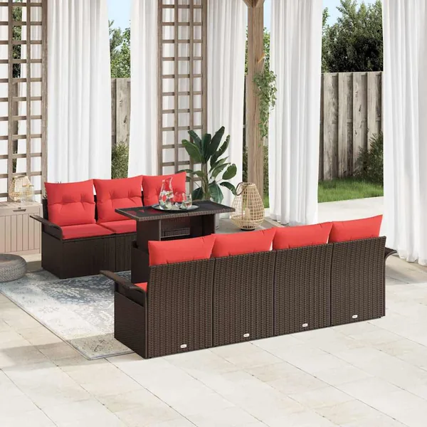 Ensemble de canapé de jardin 8 pcs Marron Poly Rattan
