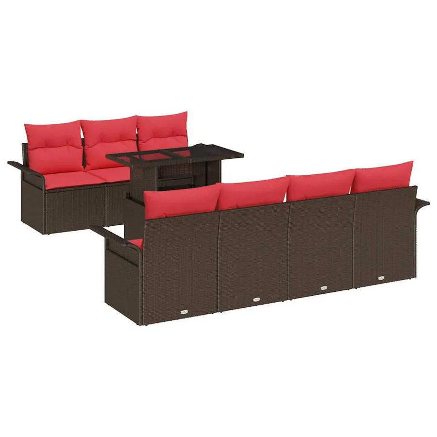 Ensemble de canapé de jardin 8 pcs Marron Poly Rattan - 2